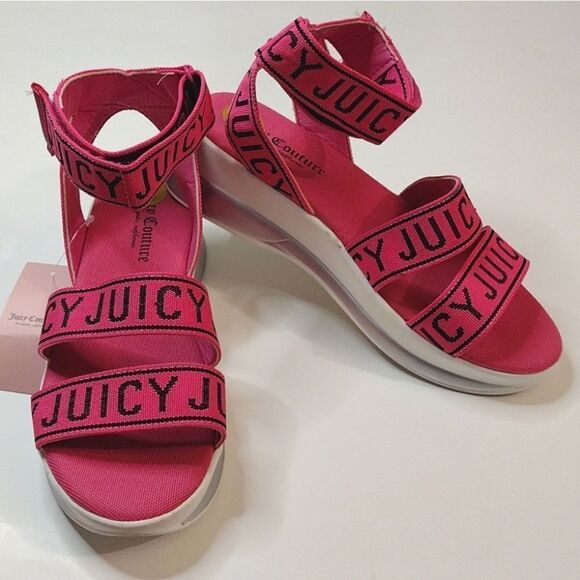Juicy Couture Hot Pink Impulse Strappy Velcro Platform Sandals Size 8 NWT - Picture 3 of 16